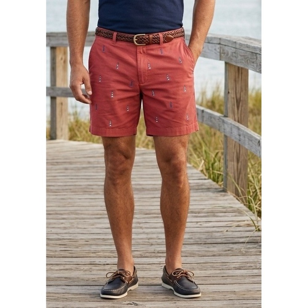 Brooks Brothers 346 Lighthouse Embroidered Chino Shorts Men's Size 40 Red Cotton